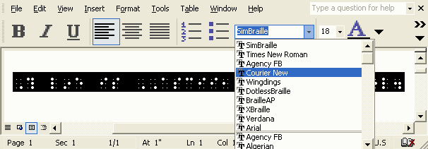 Screen capture of changing font by selecting a menu item